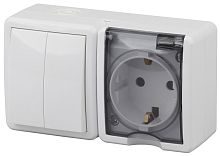 Блок накладной Эра Эксперт розетка 1-м.+выключатель 2-кл. IP54 белый картинка